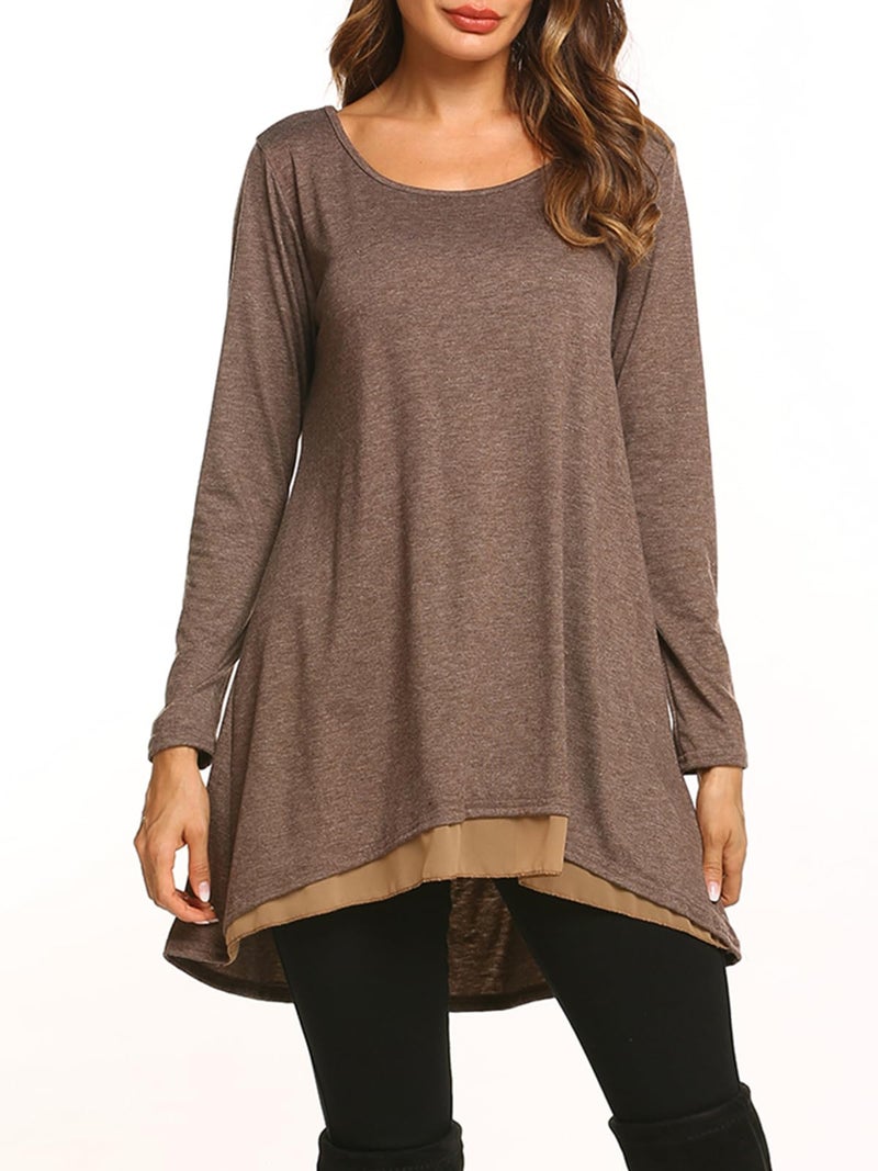 Poetsky Solid Color Long Shirts For Leggings For Women Long Sleeve Flowy Tops (L, Coffe) - Image 3